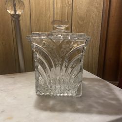 Vintage Square Lead Crystal Biscuit Barrel Ice Bucket