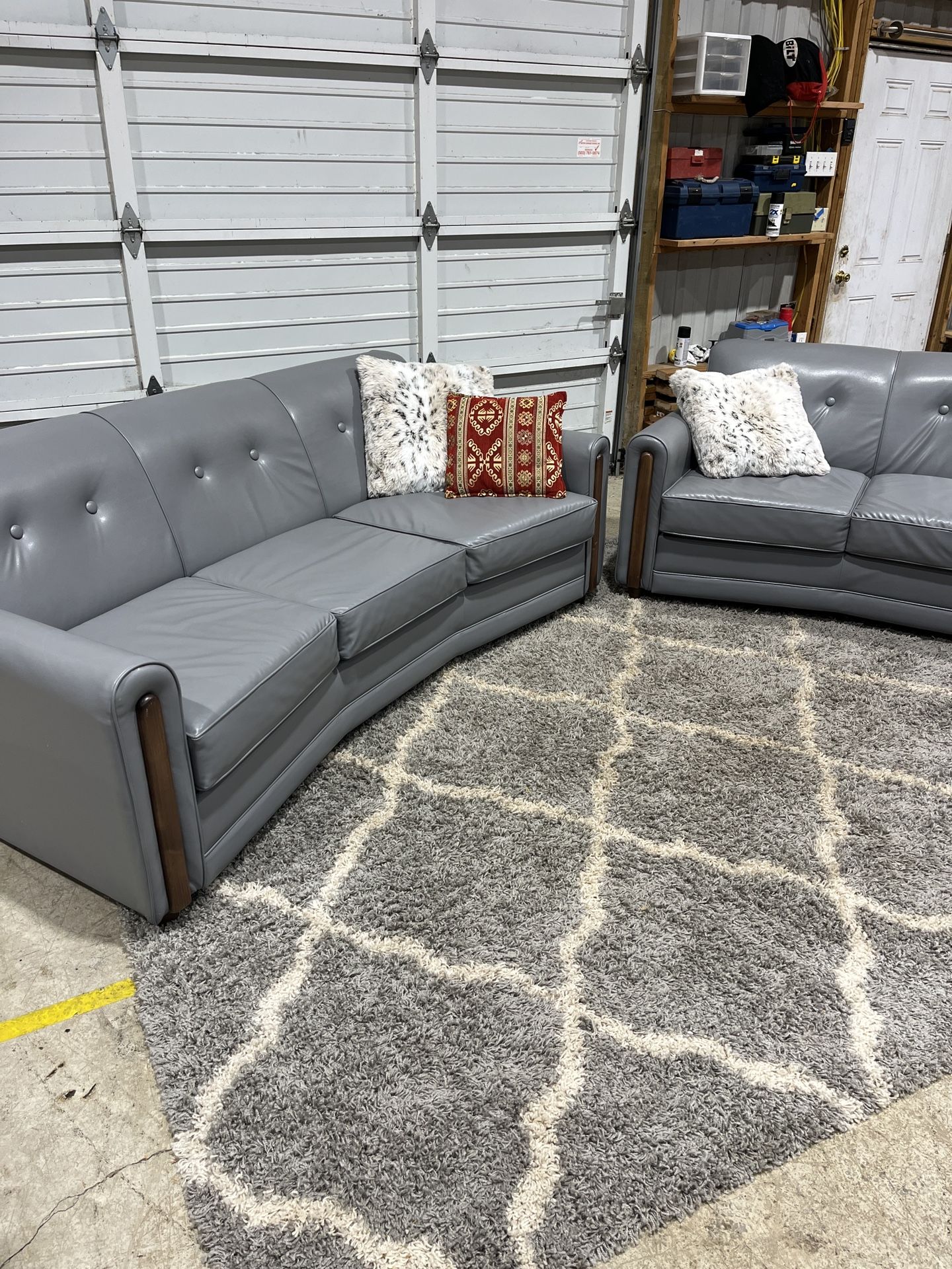 Custom Made Mid Century Modern Gray Sofa & Loveseat β Marine-Grade Vinyl