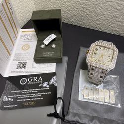VVS1-D bussdown Moissanite Watch & Sterling Silver Stud Earrings with GRA card 