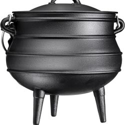 Bruntmor 12 Quart Cast Iron Dutch Oven Cauldron Pot - Camping Cookware with Lid - Pre-Seasoned Heavy-Duty Potjie for Stews, Soups, Braising, and Fryin