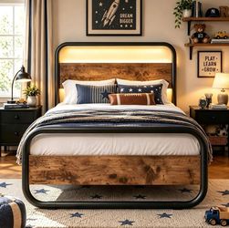 Twin Bed Frames with Wood Headboard, Metal Platform Twin Bed Frame, Brown
Heavy Duty Metal Slats Support/RBG LED Lights/Easy Assembly/12 in Under-Bed 