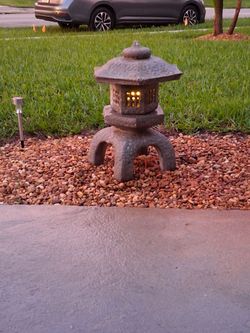 4 Multi-piece Stone & concrete Japanese Garden Pagoda Lantern. Approximately 25 years old.  SIZE: 27" H x 17" W  Garden Decor.