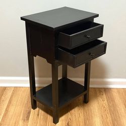 Single Black 2 Drawer Bottom Shelf End Side Accent Table Nightstand
