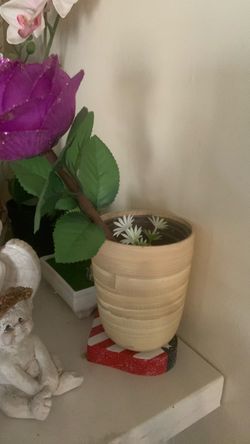 Faux Purple Rose in Yellow Pot