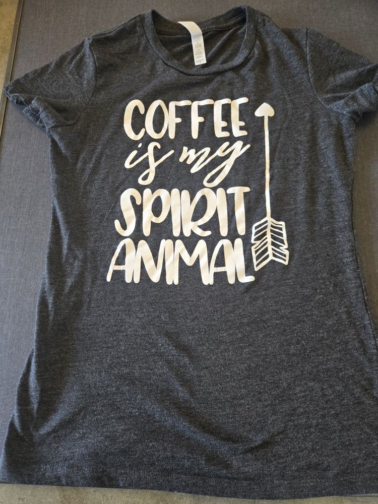 Womens Gray " Coffee Is My Spirit Animal" T SHIRT Size Small