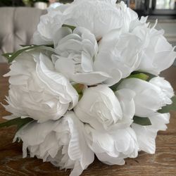 White-colored Artificial Peony Bouquet 11"