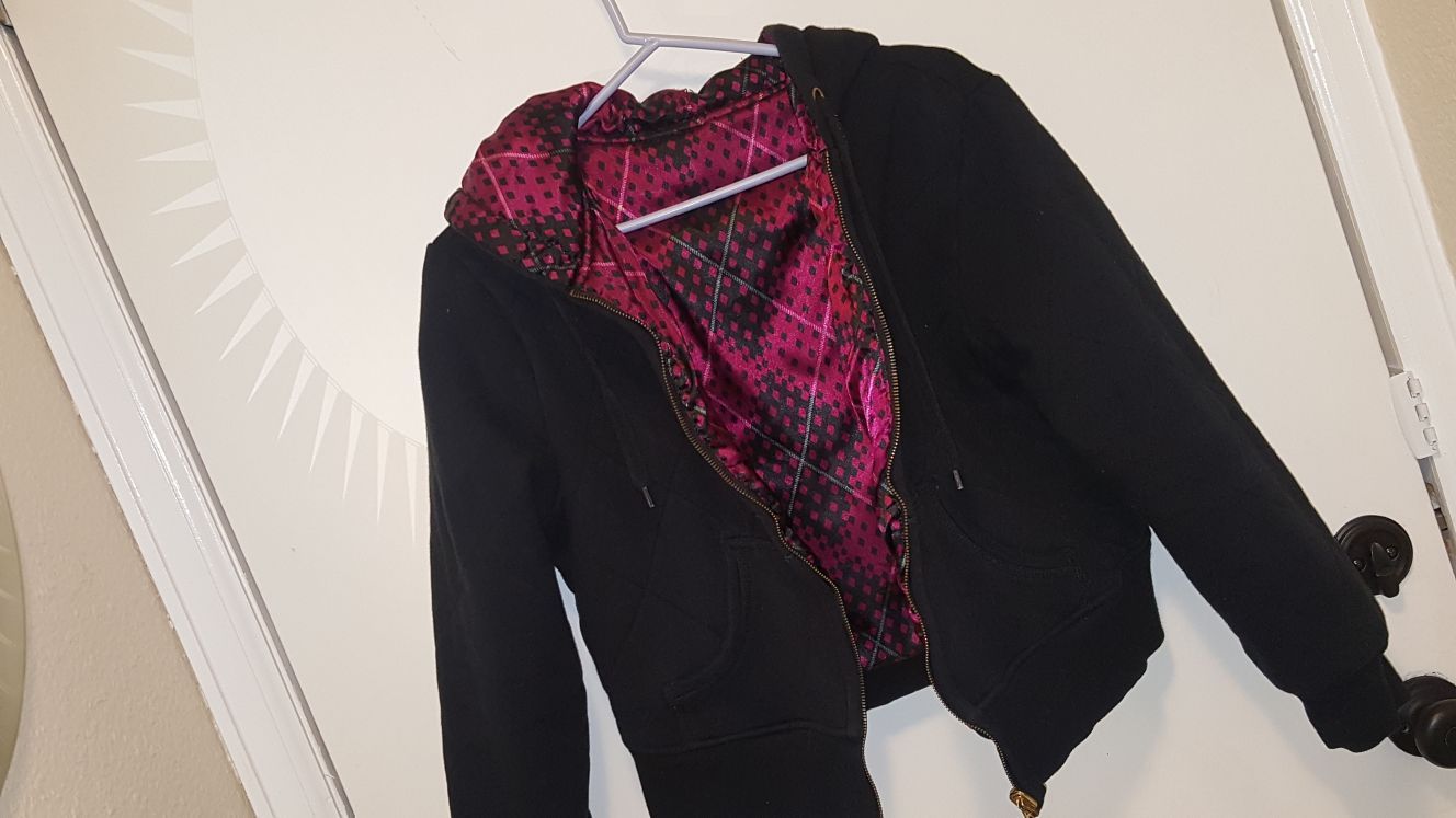 Pink/ black reversible hoodie jacket
