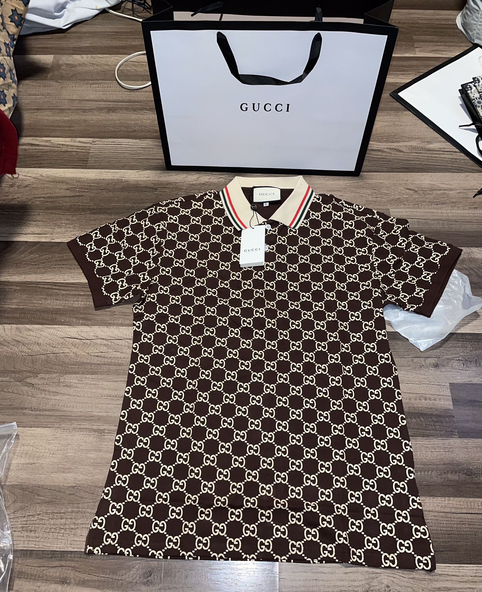 Gg Brown Monogram Polo 