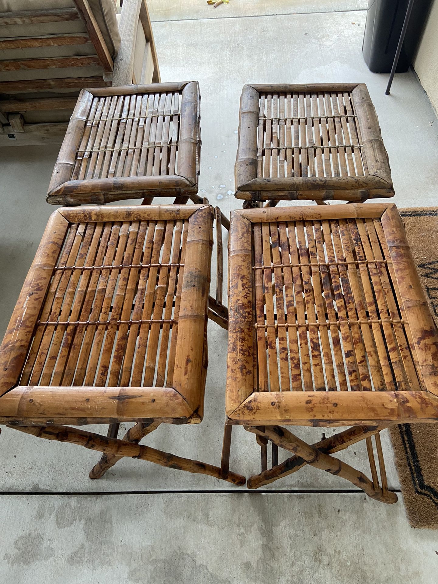 4 vintage folding bamboo tray tables