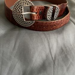 Vintage Sterling Silver Western Style Buckle And Alligator Belt