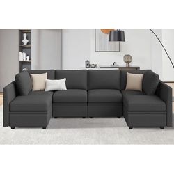 Modular Sectional Sofa with Storage, U Shaped Sectional Couch 6 setas , Convertible gray