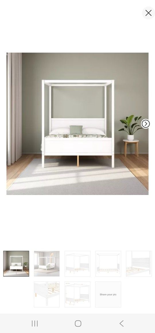 Merax Queen Size Canopy Bed with Headboard and Footboard, Solid Wood 4 Posters Platform Bed with Slat Support Leg, No Box Spring Needed, White