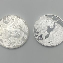 .999 Silver 2022 Australian Phoenix And 2022 Tokelau Bull And Bear Coin Set.