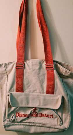 Walt Disney World Resort Canvas Tote Bag Beige Canvas with Orange Straps