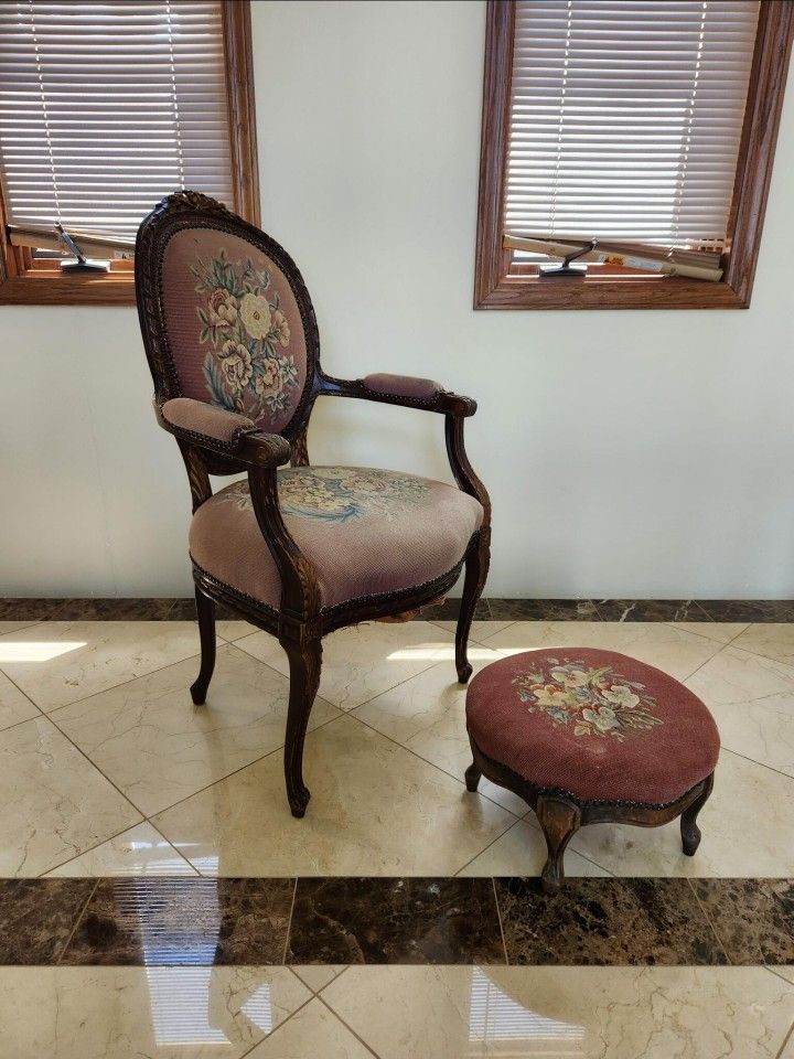 Antique Victorian Chair With Stool