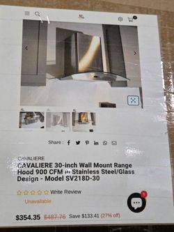 Cavaliere 30-inch Wall Mount Range Hood SV218D-30 with 900 cfm