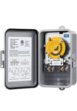 DEWENWILS 24-Hour Mechanical Timer Switch - 120VAC SPST, 2HP 40A Metal Enclosure, Manual Override, Heavy Duty for Pool Pump, Water Heater, Lights and
