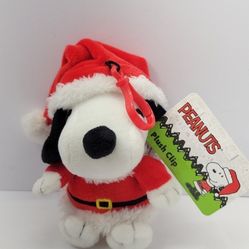 Peanuts Snoopy Santa Plush Clip Keychain Christmas Stuffed Animal w/ Tag