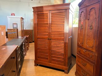 POTTERY BARN Sumatra Solid Wood Shutter Panel Double Door Wardrobe