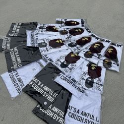 Bape , chrome hearts, awful lot of cough syrup t shirts