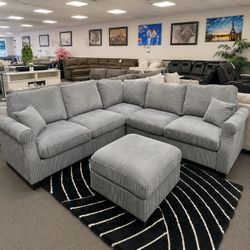 Corduroy sectional sofa with ottoman
