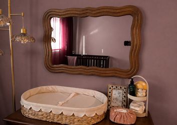 Girl nursery furniture dresser mirror changing table rocking chair crib rug curtains lamp