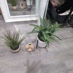 Two Fake Decorative Plants With Small Vase