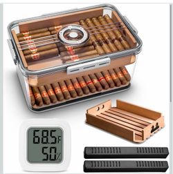 CIGARLOONG Cigar Humidor Large with Cedar Shelves,2 Humidifiers and Hygrometer Storage for 100 Cigars Partition Clear Airtight Cigar Humidor