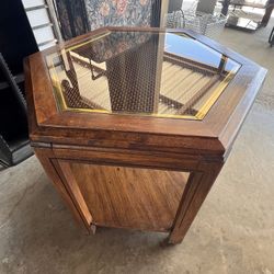Vintage Hexagon Glass Top End table