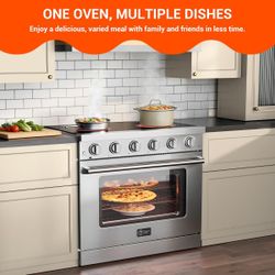 Copper Tailor 36 Inch Electric Range with Convection Oven,6.0 cu. ft. Capacity,5 Cooktop Elements, Freestanding Oven, in Stainless Steel
