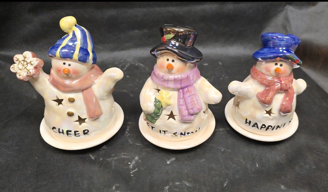 3 Snowman Votive Holders