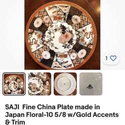 SAJI  Fine China Plate made in Japan Floral-10 5/8 w/Gold Accents & Trim