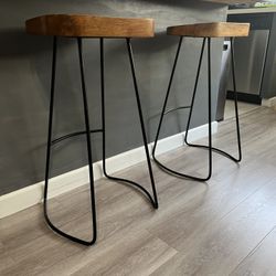 2 Hardwood Stools, Modern 