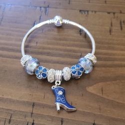 Handmade European Style Murano Glad Blue Cowgirl Bangle Bracelet