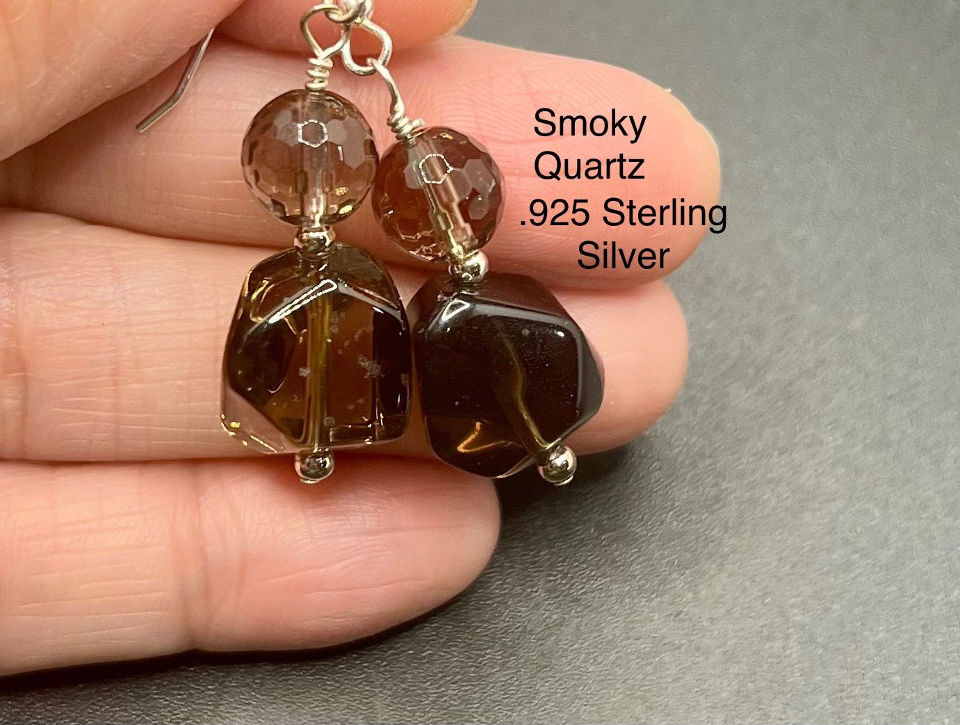 Smoky Quartz Genuine Stone .925 Sterling Silver Earrings