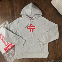 Supreme Cross Box Logo Hooded Sweatshirt 'Heather Grey'🔥