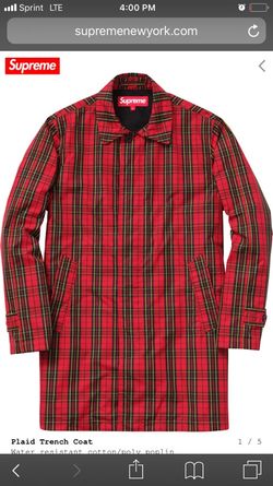 WORN 1X SUPREME SZ M PLAID TRENCH COAT