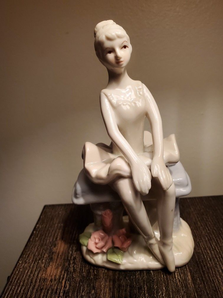 Lladro Like Ballerina Sitting On A Garden Bench Figurine