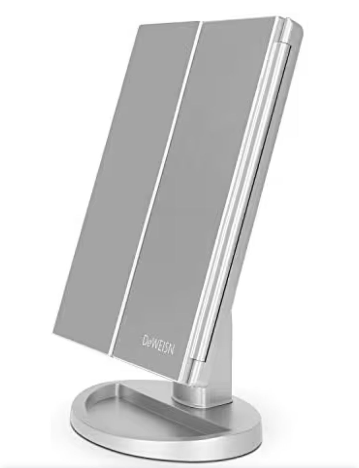 DeWeisn Tri-Fold Lighted Vanity Mirror with 21 LED Lights – Touch Screen, 3X/2X/1X Magnification