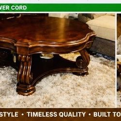 Classic Solid Wood Coffee Table with Ornate Carved Legs. 
