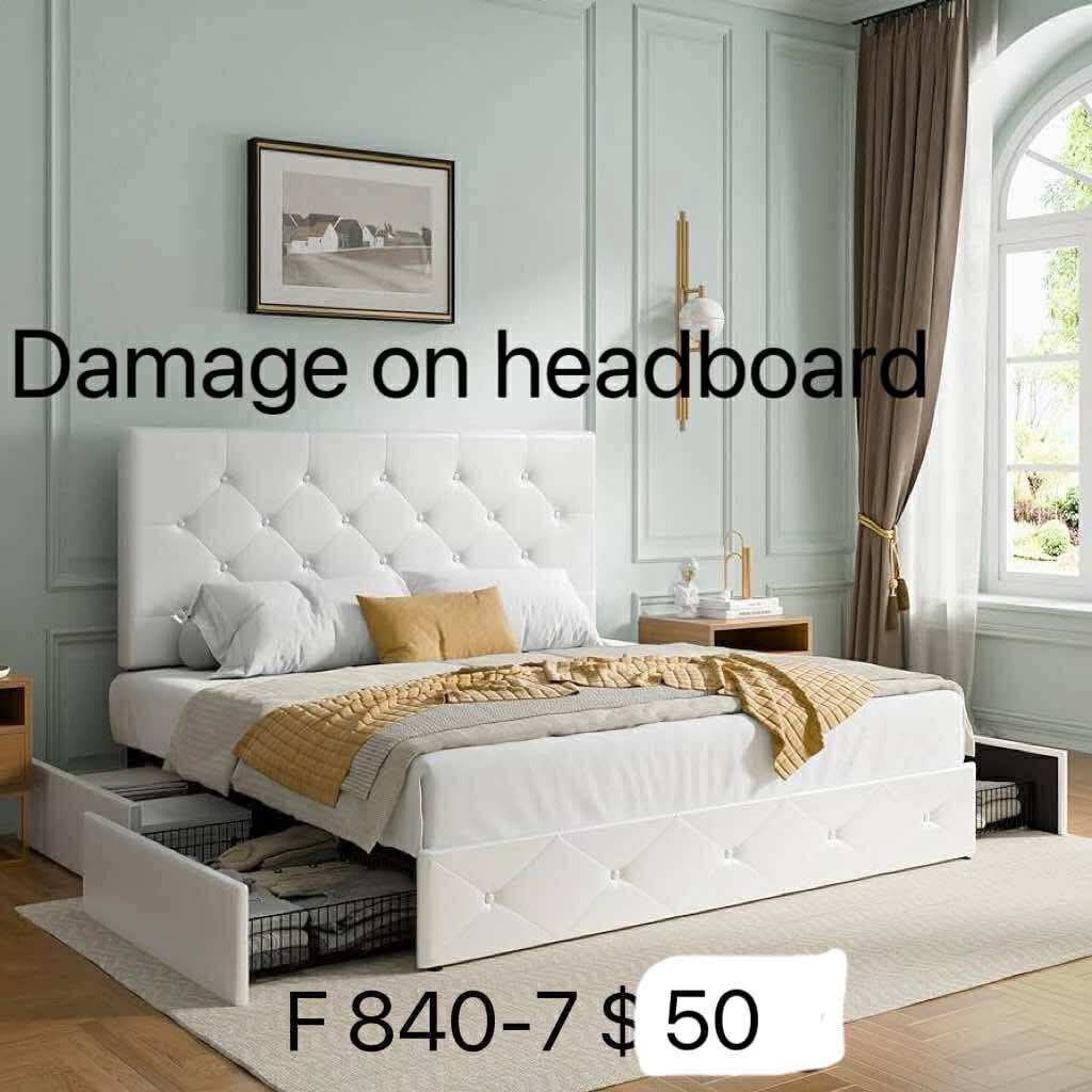 Upholstered Full Platform Storage Bed Frame with 4 Drawers, Adjustable Headboard ,(840-7)(damage on headboard)