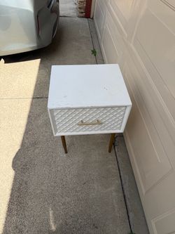 White Nightstand with Gold Legs and Drawer