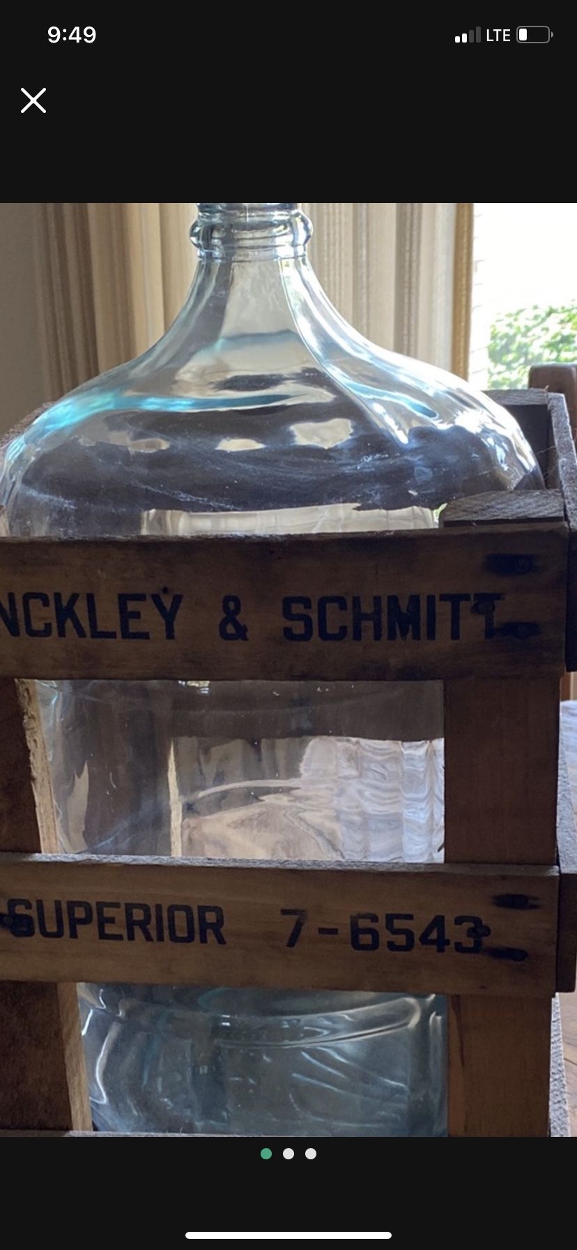 Antique Hinkley And Schmitt Blue Tint Glass Water Bottle In Crate