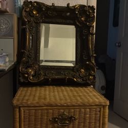 Vintage Mirror and and Bamboo End Table