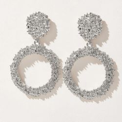 Sliver Round Drop Earrings 