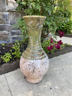 Clay Vase 17” Ancient Style hand work, half-glazed