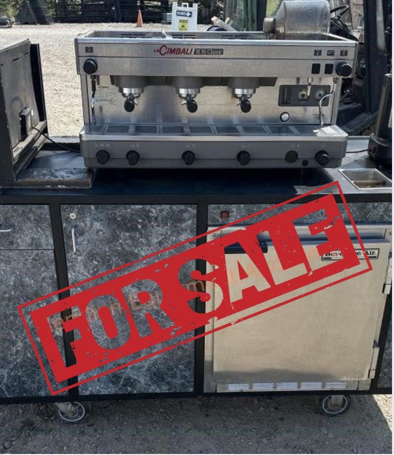 ☕ Espresso Machine + Mobile Coffee Cart – Grinder, Sink & Fridge