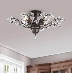 New in Box 4-Light Antique Copper Crystal Leaves Flush Mount FD-7009-JRE
