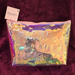 Juicy Couture holographic cosmetic travel bag - JC & Hearts logo NWT