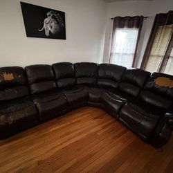 Brown Leather Sectional 